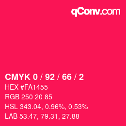 カラーコード: CMYK 0 / 92 / 66 / 2 | qconv.com