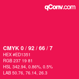颜色代码: CMYK 0 / 92 / 66 / 7 | qconv.com