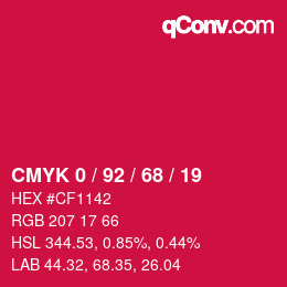 カラーコード: CMYK 0 / 92 / 68 / 19 | qconv.com