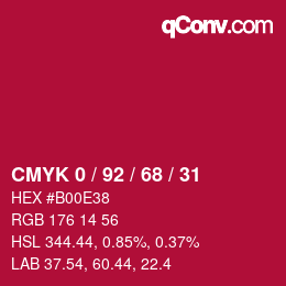 颜色代码: CMYK 0 / 92 / 68 / 31 | qconv.com