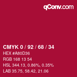 カラーコード: CMYK 0 / 92 / 68 / 34 | qconv.com