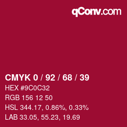 颜色代码: CMYK 0 / 92 / 68 / 39 | qconv.com