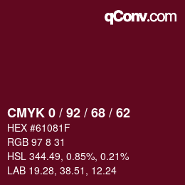 颜色代码: CMYK 0 / 92 / 68 / 62 | qconv.com