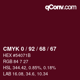 颜色代码: CMYK 0 / 92 / 68 / 67 | qconv.com