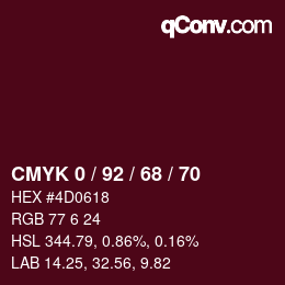 カラーコード: CMYK 0 / 92 / 68 / 70 | qconv.com