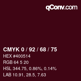 Color code: CMYK 0 / 92 / 68 / 75 | qconv.com
