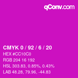 颜色代码: CMYK 0 / 92 / 6 / 20 | qconv.com
