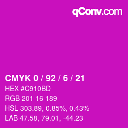 カラーコード: CMYK 0 / 92 / 6 / 21 | qconv.com