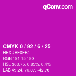 カラーコード: CMYK 0 / 92 / 6 / 25 | qconv.com