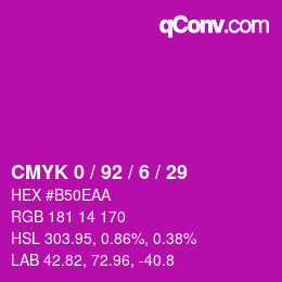 カラーコード: CMYK 0 / 92 / 6 / 29 | qconv.com