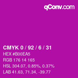 カラーコード: CMYK 0 / 92 / 6 / 31 | qconv.com
