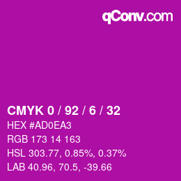 カラーコード: CMYK 0 / 92 / 6 / 32 | qconv.com