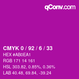 颜色代码: CMYK 0 / 92 / 6 / 33 | qconv.com