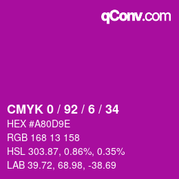 カラーコード: CMYK 0 / 92 / 6 / 34 | qconv.com