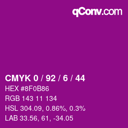 颜色代码: CMYK 0 / 92 / 6 / 44 | qconv.com