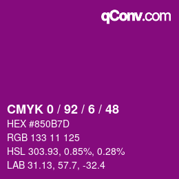 颜色代码: CMYK 0 / 92 / 6 / 48 | qconv.com