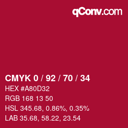 カラーコード: CMYK 0 / 92 / 70 / 34 | qconv.com