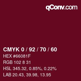 カラーコード: CMYK 0 / 92 / 70 / 60 | qconv.com