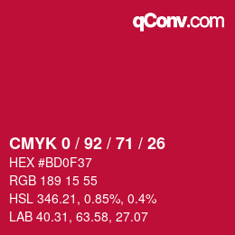 Color code: CMYK 0 / 92 / 71 / 26 | qconv.com