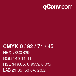 Color code: CMYK 0 / 92 / 71 / 45 | qconv.com