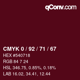 Color code: CMYK 0 / 92 / 71 / 67 | qconv.com