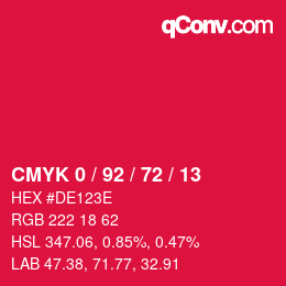 カラーコード: CMYK 0 / 92 / 72 / 13 | qconv.com