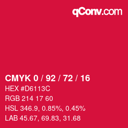カラーコード: CMYK 0 / 92 / 72 / 16 | qconv.com