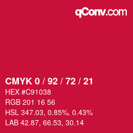 カラーコード: CMYK 0 / 92 / 72 / 21 | qconv.com