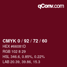 カラーコード: CMYK 0 / 92 / 72 / 60 | qconv.com