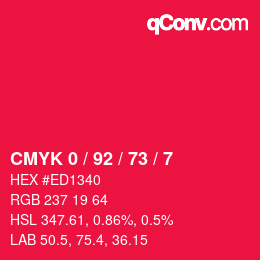 カラーコード: CMYK 0 / 92 / 73 / 7 | qconv.com