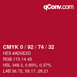 カラーコード: CMYK 0 / 92 / 74 / 32 | qconv.com