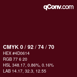 カラーコード: CMYK 0 / 92 / 74 / 70 | qconv.com