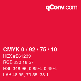 颜色代码: CMYK 0 / 92 / 75 / 10 | qconv.com