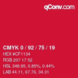 カラーコード: CMYK 0 / 92 / 75 / 19 | qconv.com