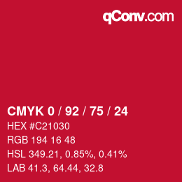 Color code: CMYK 0 / 92 / 75 / 24 | qconv.com