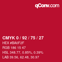 Color code: CMYK 0 / 92 / 75 / 27 | qconv.com