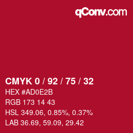 カラーコード: CMYK 0 / 92 / 75 / 32 | qconv.com