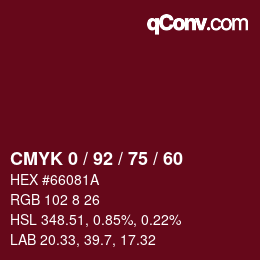 カラーコード: CMYK 0 / 92 / 75 / 60 | qconv.com