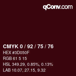 颜色代码: CMYK 0 / 92 / 75 / 76 | qconv.com