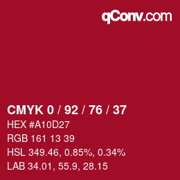 颜色代码: CMYK 0 / 92 / 76 / 37 | qconv.com