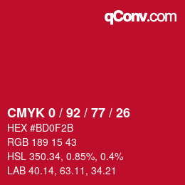 Color code: CMYK 0 / 92 / 77 / 26 | qconv.com