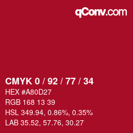 Color code: CMYK 0 / 92 / 77 / 34 | qconv.com