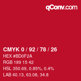 Color code: CMYK 0 / 92 / 78 / 26 | qconv.com