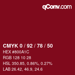 Color code: CMYK 0 / 92 / 78 / 50 | qconv.com