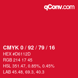 カラーコード: CMYK 0 / 92 / 79 / 16 | qconv.com