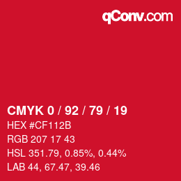 カラーコード: CMYK 0 / 92 / 79 / 19 | qconv.com