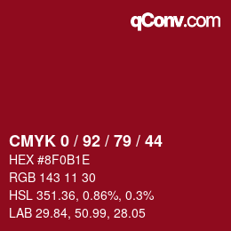 颜色代码: CMYK 0 / 92 / 79 / 44 | qconv.com