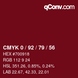 カラーコード: CMYK 0 / 92 / 79 / 56 | qconv.com