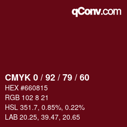 Color code: CMYK 0 / 92 / 79 / 60 | qconv.com