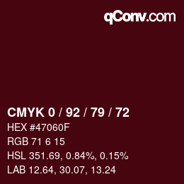 カラーコード: CMYK 0 / 92 / 79 / 72 | qconv.com